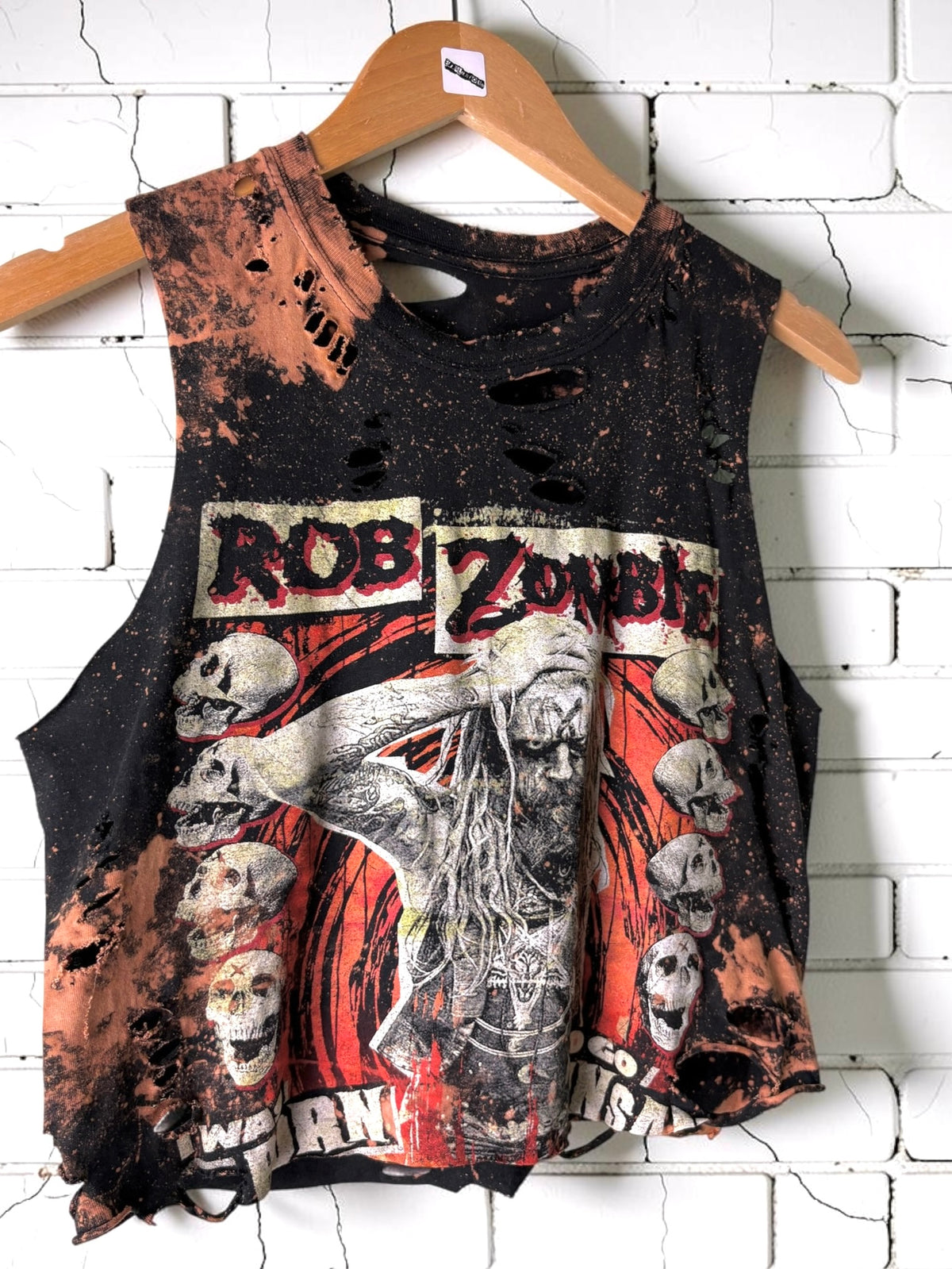 Rob Zombie - Bleached Distressed cropped sleeveless Band Tee