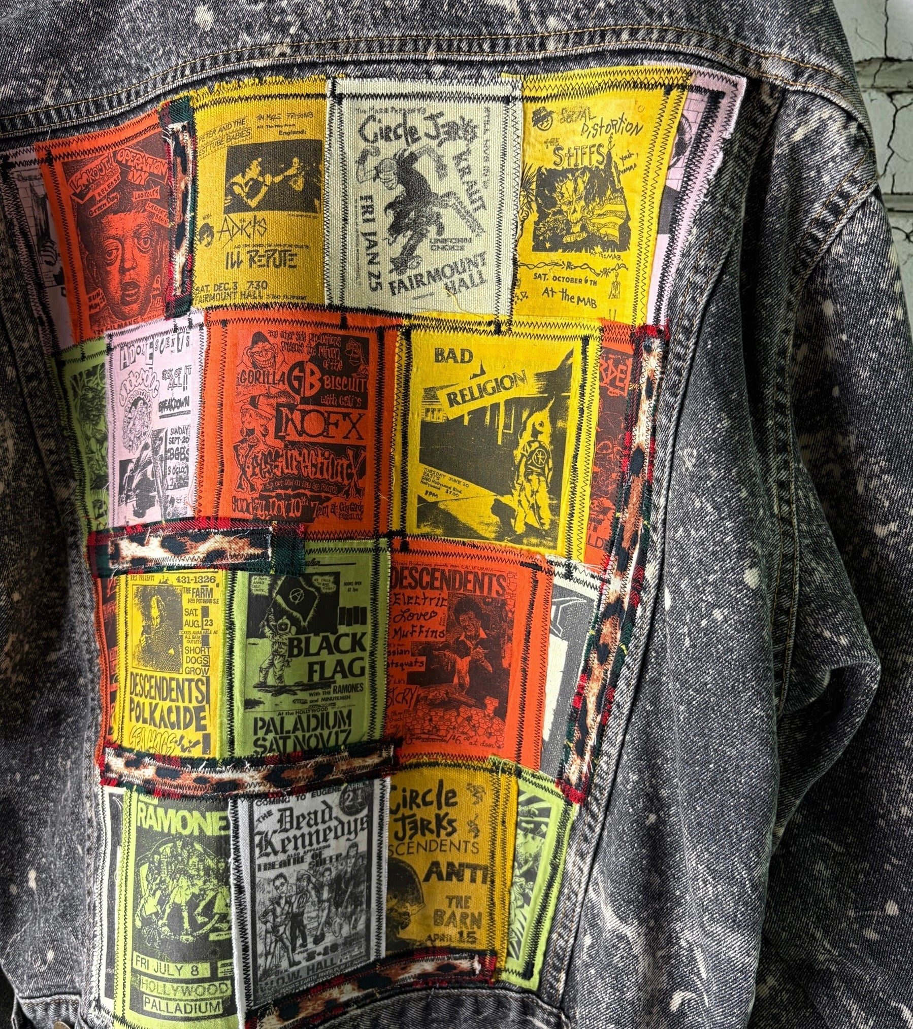 THREAD KENNEDYS - Custom Punk Rock Patch Denim Jacket - Acid Wash Jean Jacket