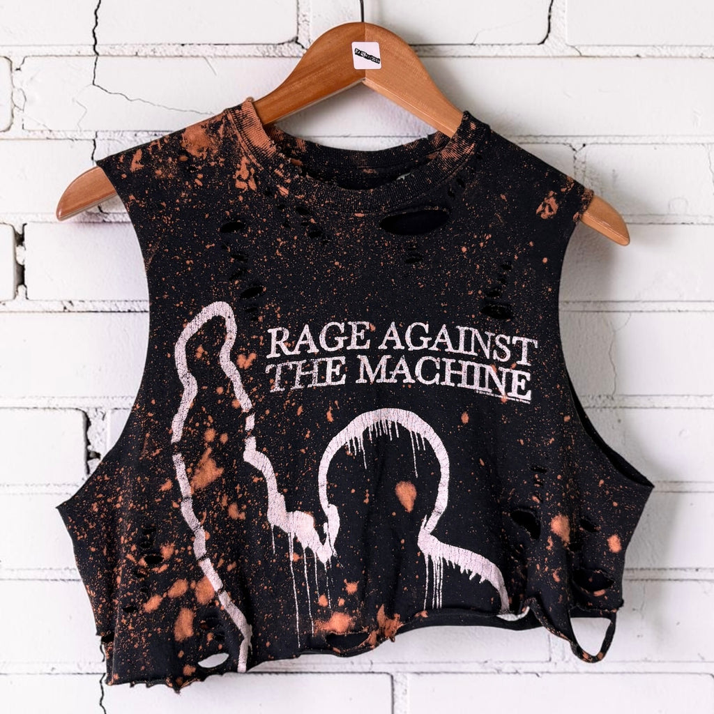 Rage Against The Machine Bleached Distressed Cropped Tee