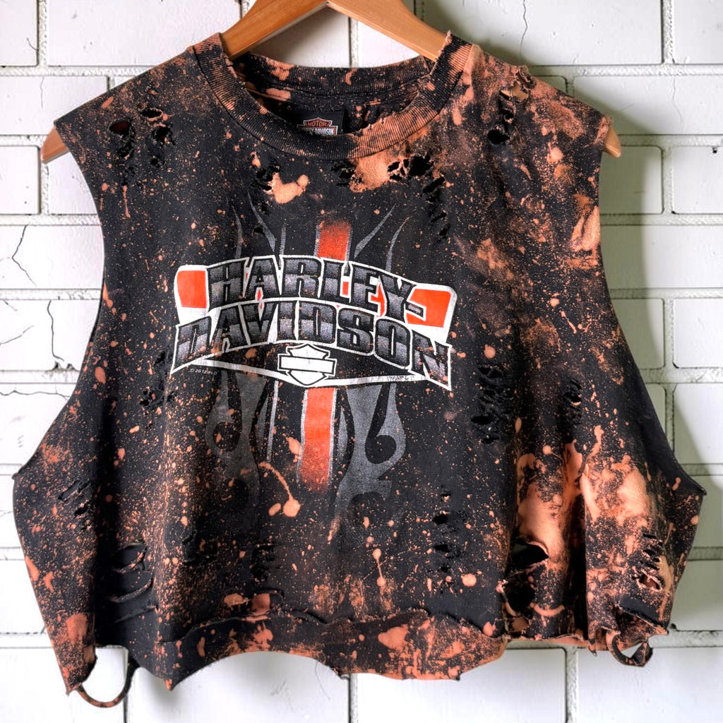 Harley Davidson Virginia Beach Bleached Distressed Cropped Tee