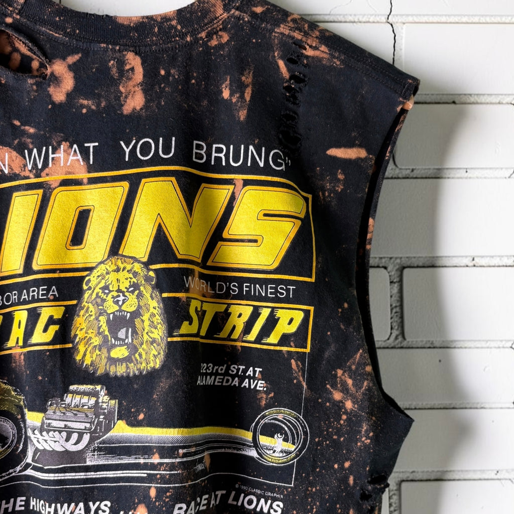 Lions Drag Strip cut off Bleached Distressed Graphic T-shirt