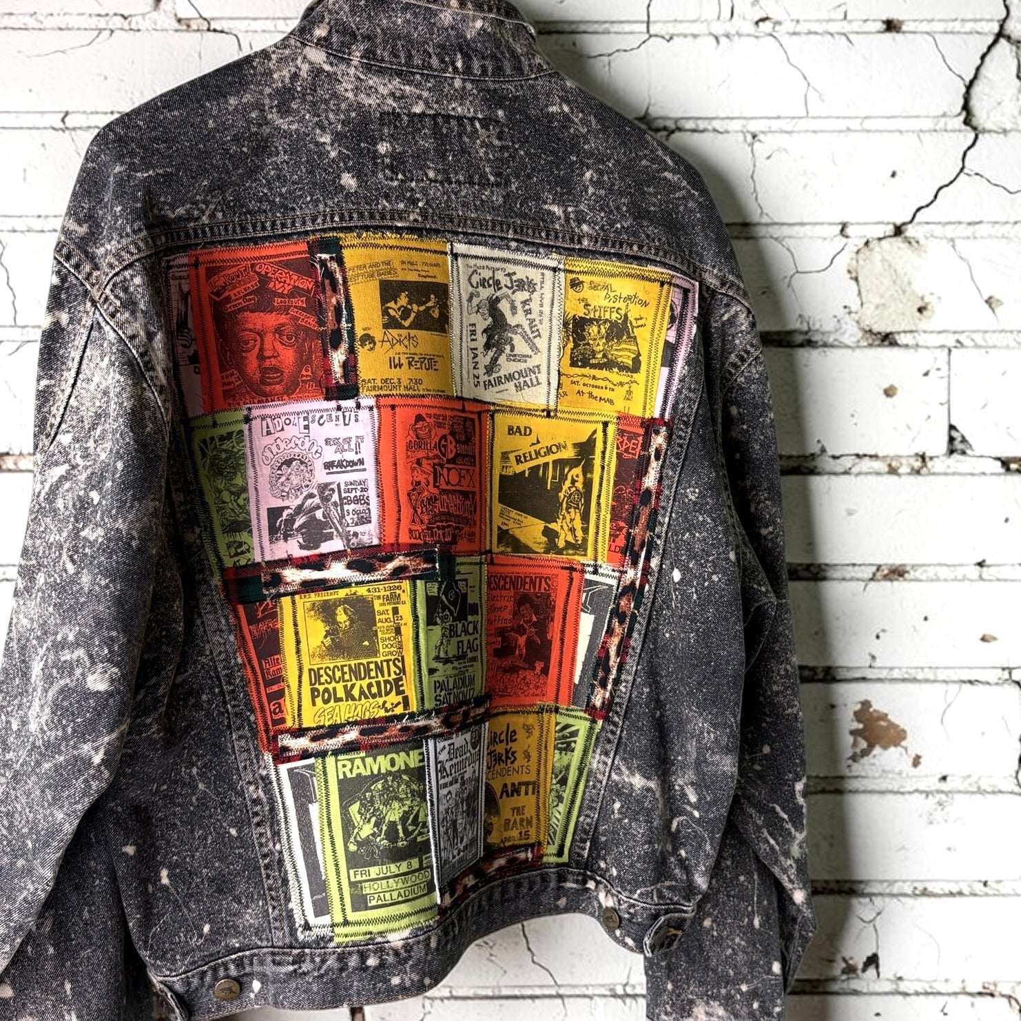 THREAD KENNEDYS - Custom Punk Rock Patch Denim Jacket - Acid Wash Jean Jacket