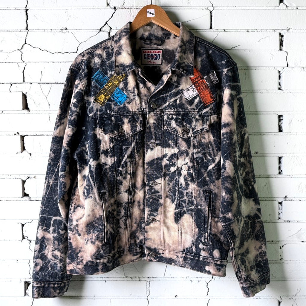 STITCH & DESTROY - Custom Punk Rock Patch Denim Jacket - Acid Wash Jean Jacket
