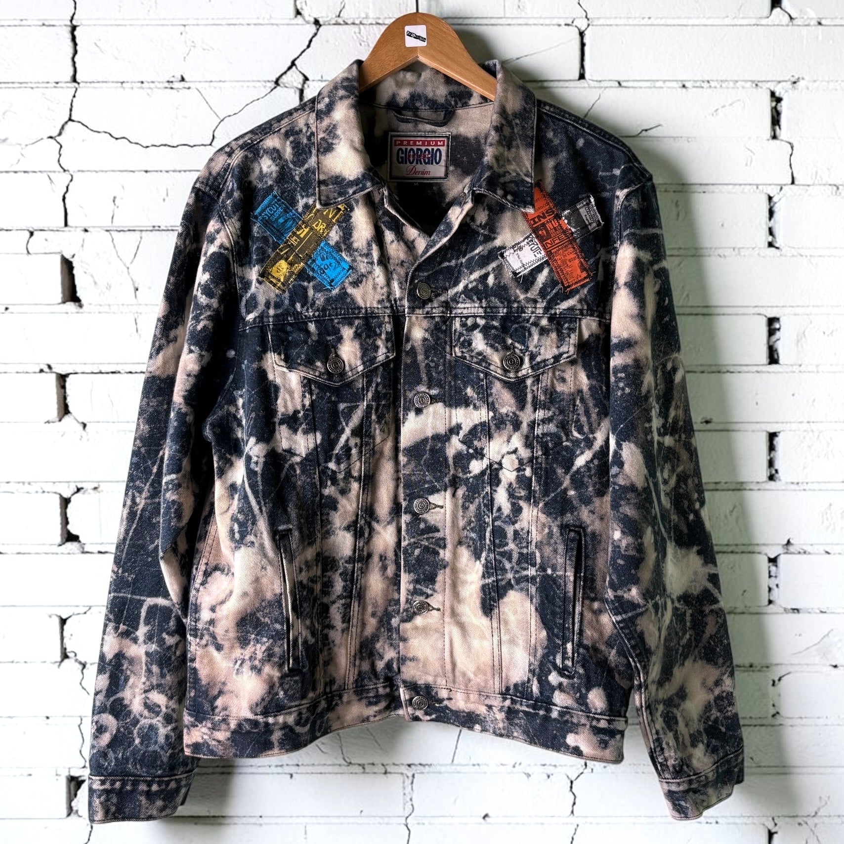 STITCH & DESTROY - Custom Punk Rock Patch Denim Jacket - Acid Wash Jean Jacket