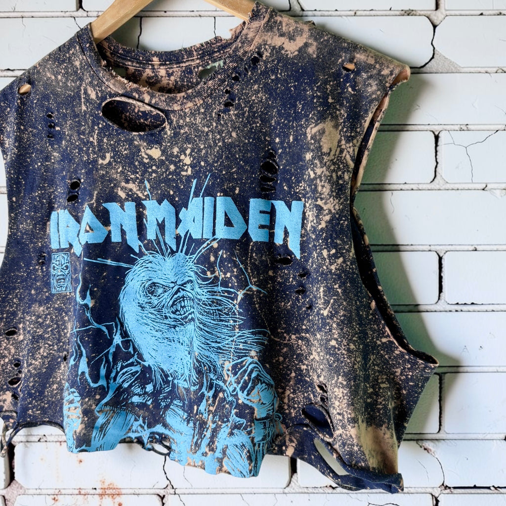 Custom Iron Maiden Cropped Band Tee | Hand Bleached Distressed T-shirt