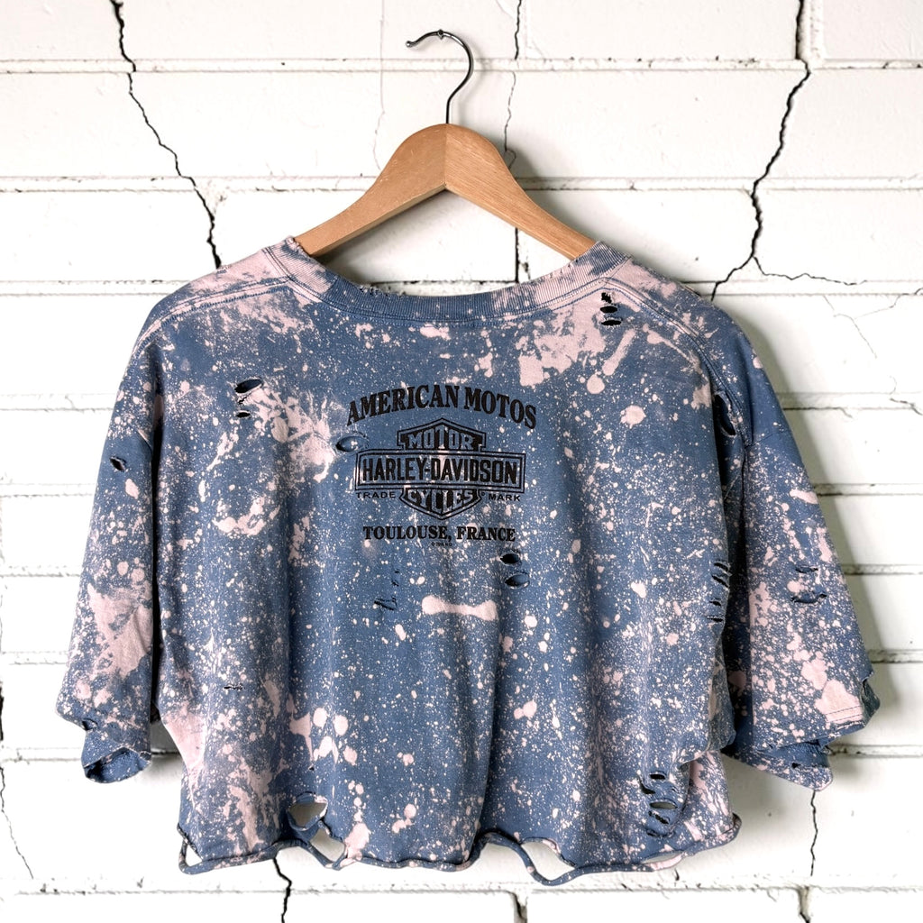 Harley Davidson France Bleached Distressed Cropped Tee