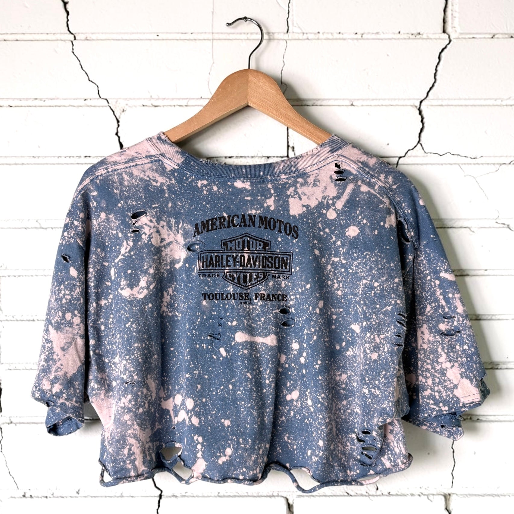 Harley Davidson France Bleached Distressed Cropped Tee