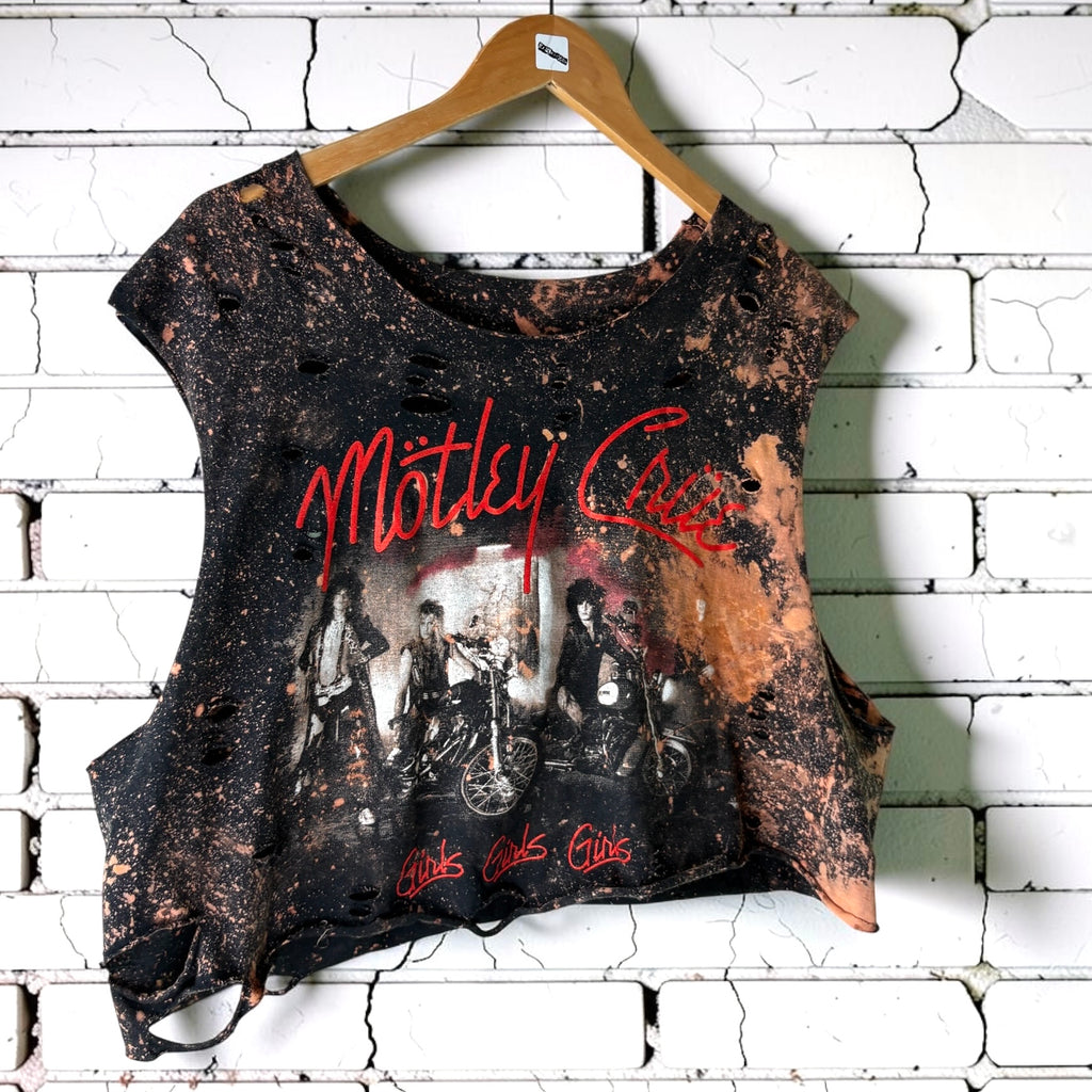 Mötley Crüe - Girls Girls Girls Shredded Bleached Band Tee XL