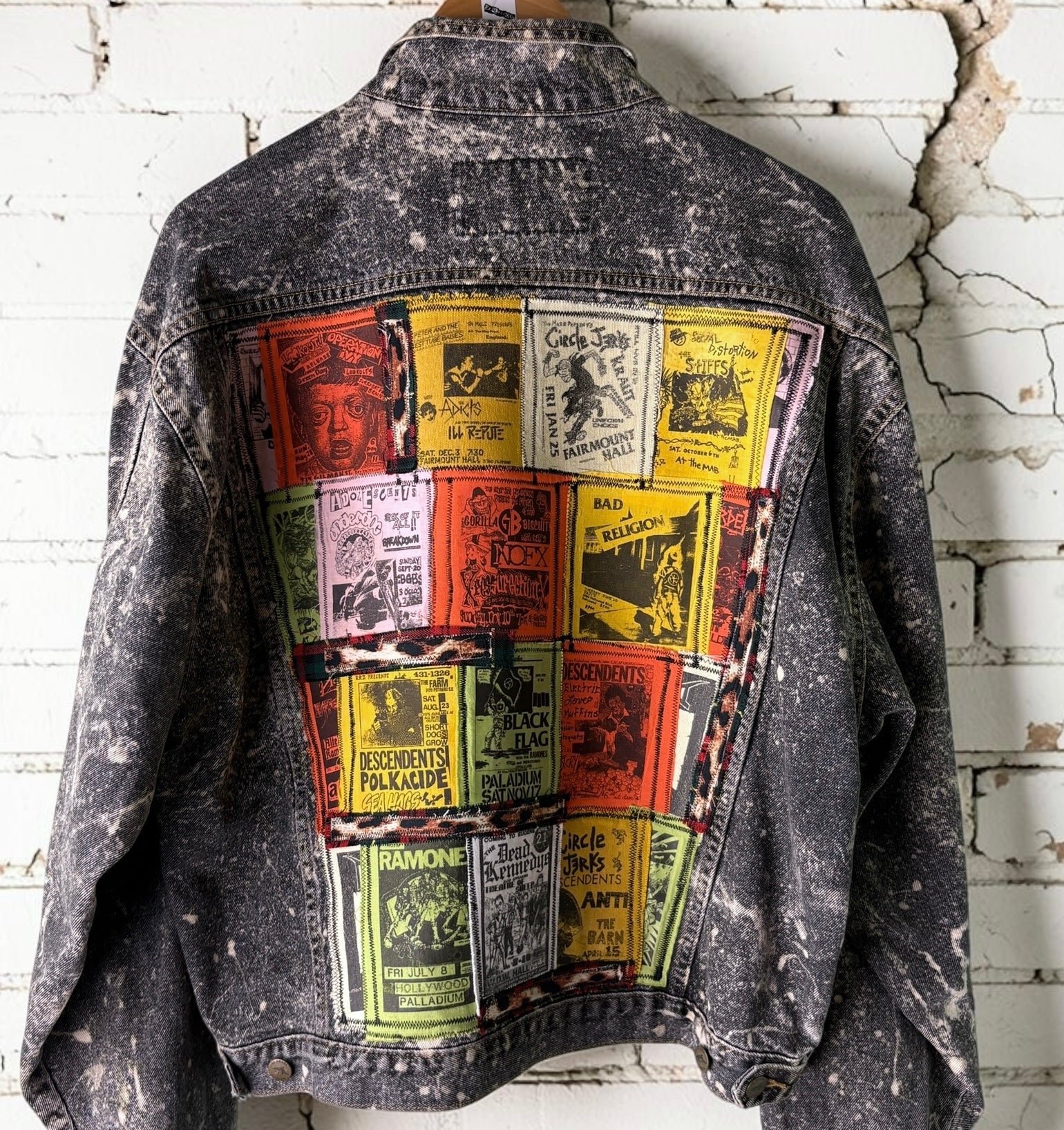 THREAD KENNEDYS - Custom Punk Rock Patch Denim Jacket - Acid Wash Jean Jacket