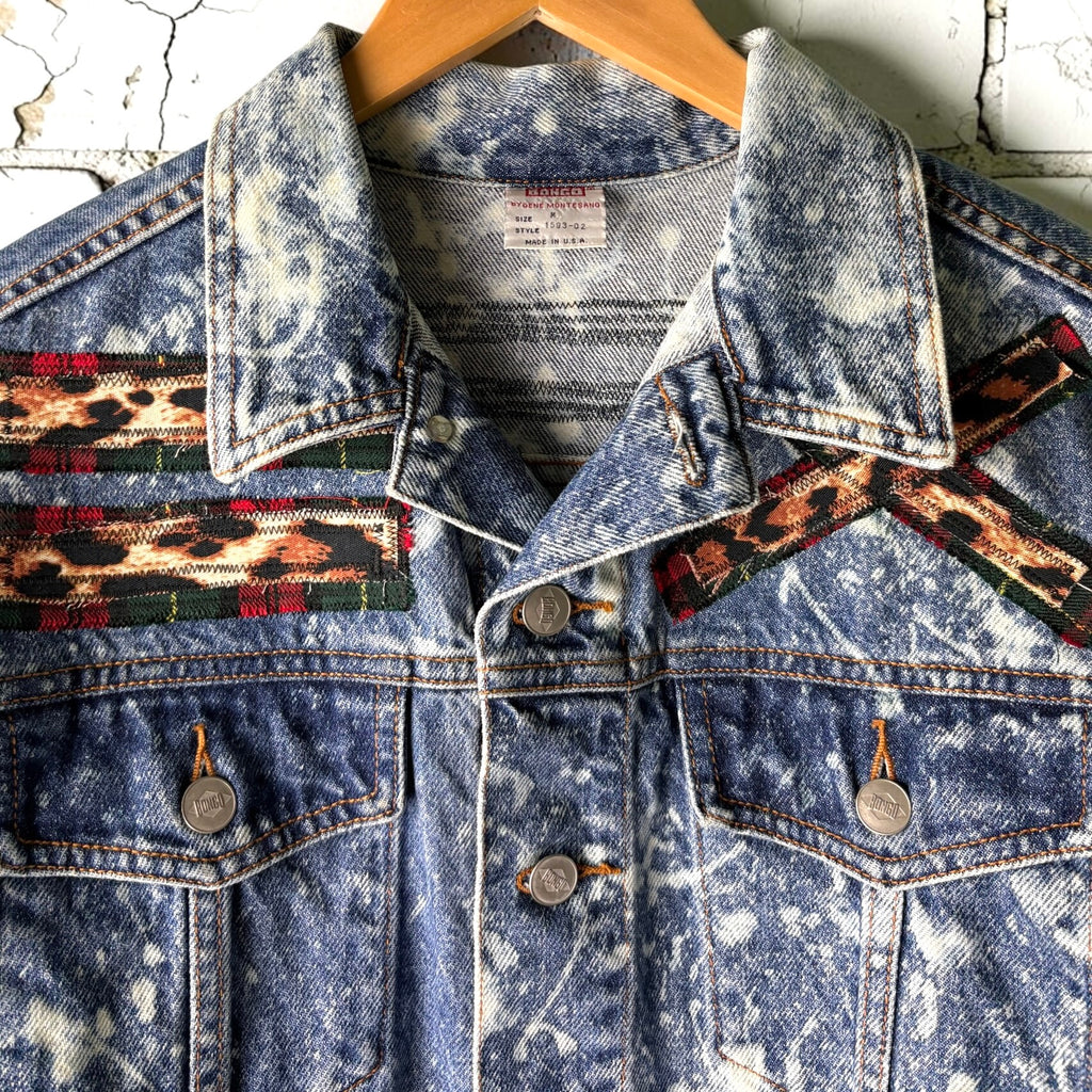 WALL OF NOISE - Custom Punk Rock Patch Denim Jacket - Acid Wash Jean Jacket