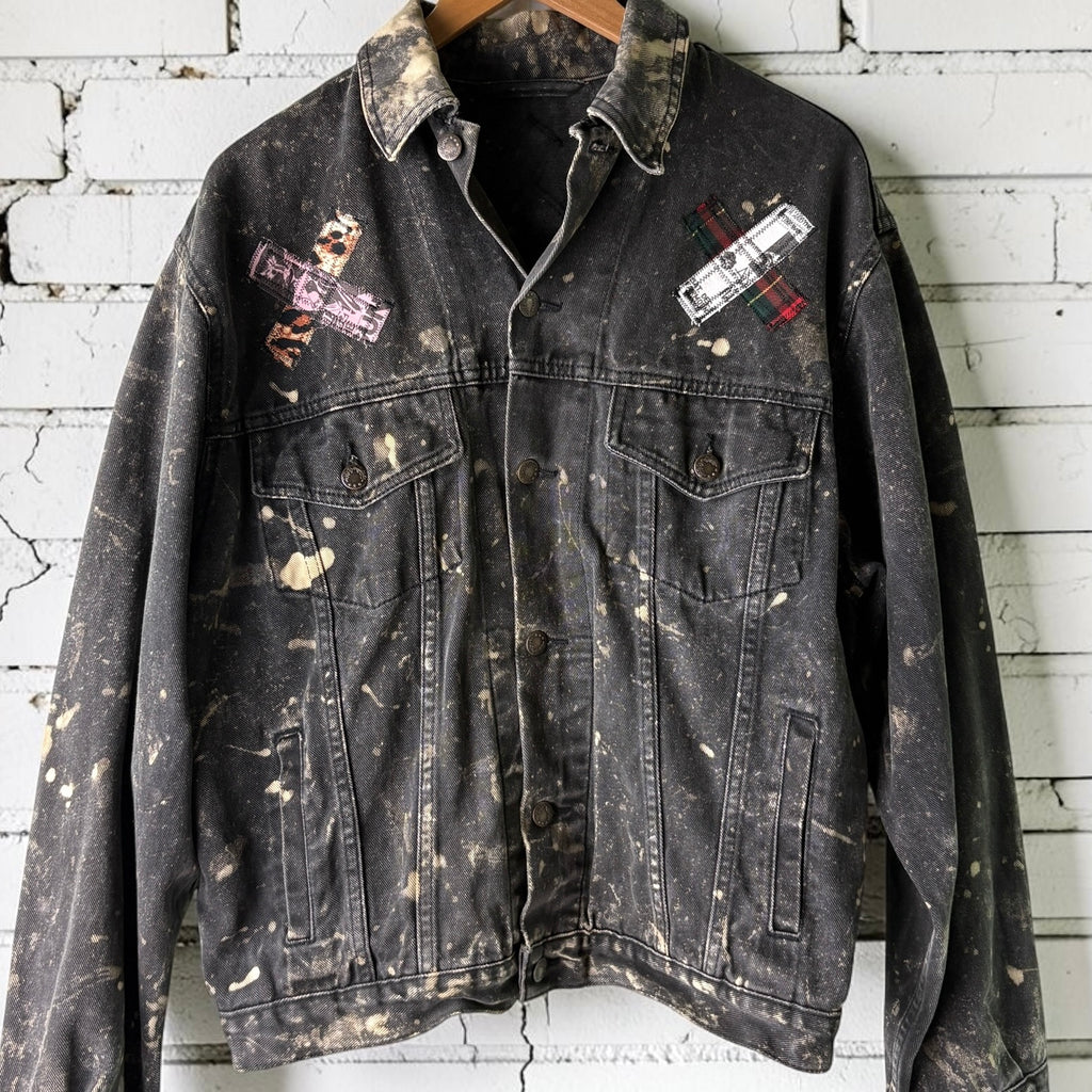 WILD YOUTH - Custom Punk Rock Patch Denim Jacket - Acid Wash Jean Jacket