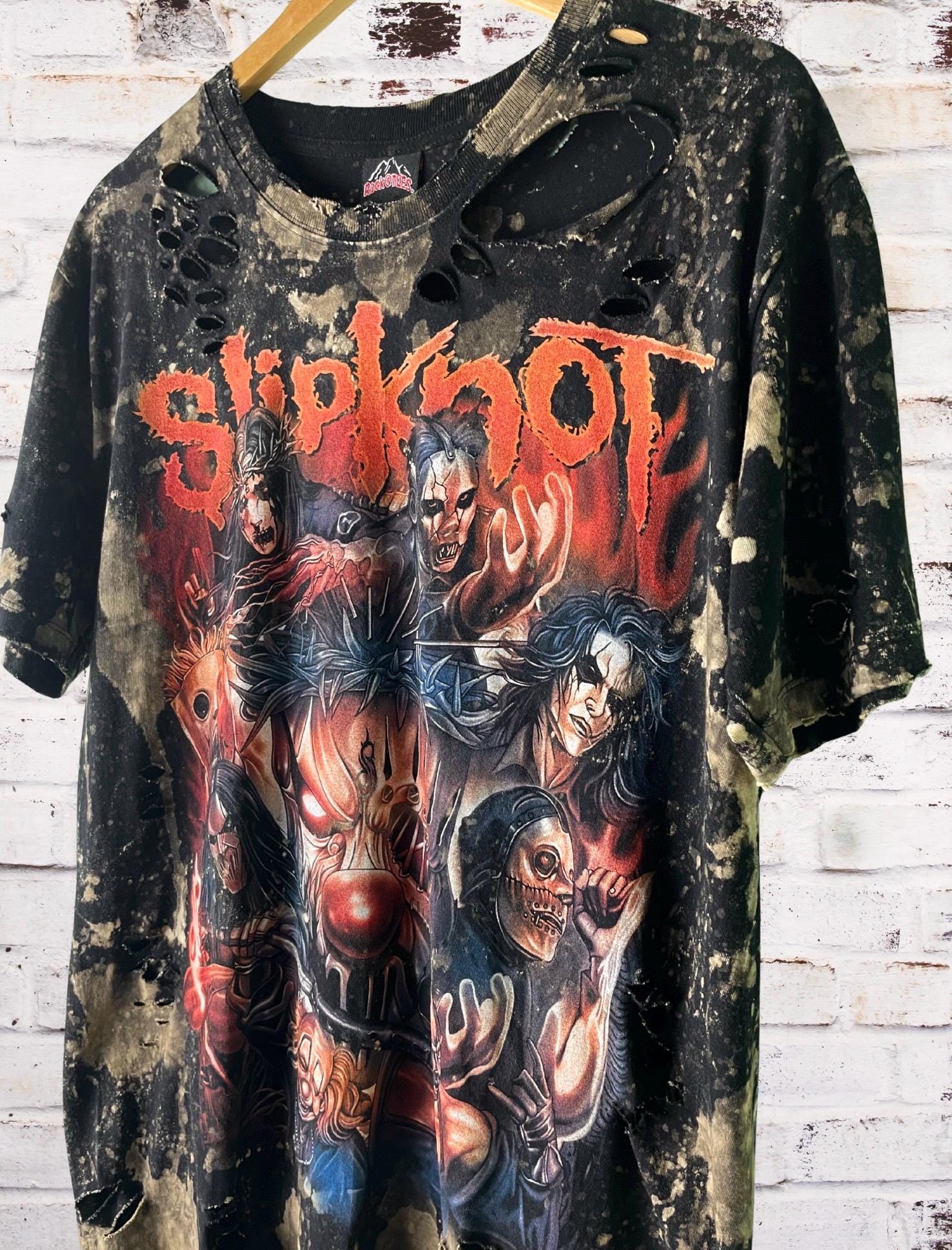 Slipknot Masks Bleach Distressed Band Tee