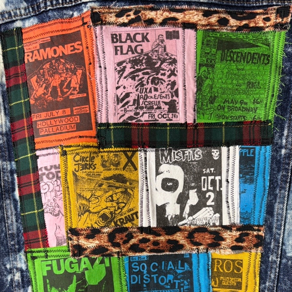 SEDATED - Custom Punk Rock Patch Denim Jacket - Acid Wash Jean Jacket