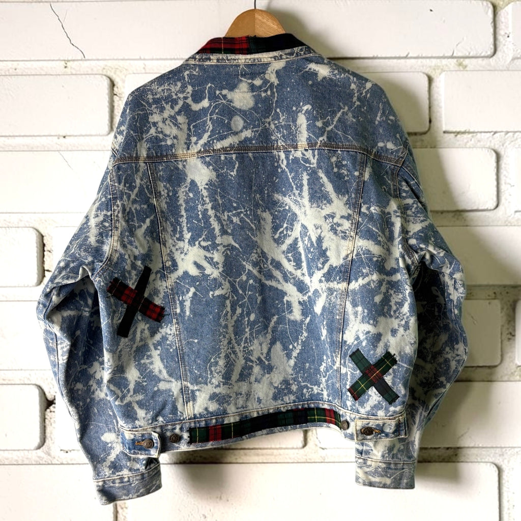 198X - Custom Patchwork Bleached Denim Jacket Punk Rock Jacket Alternative Tumblr Grunge