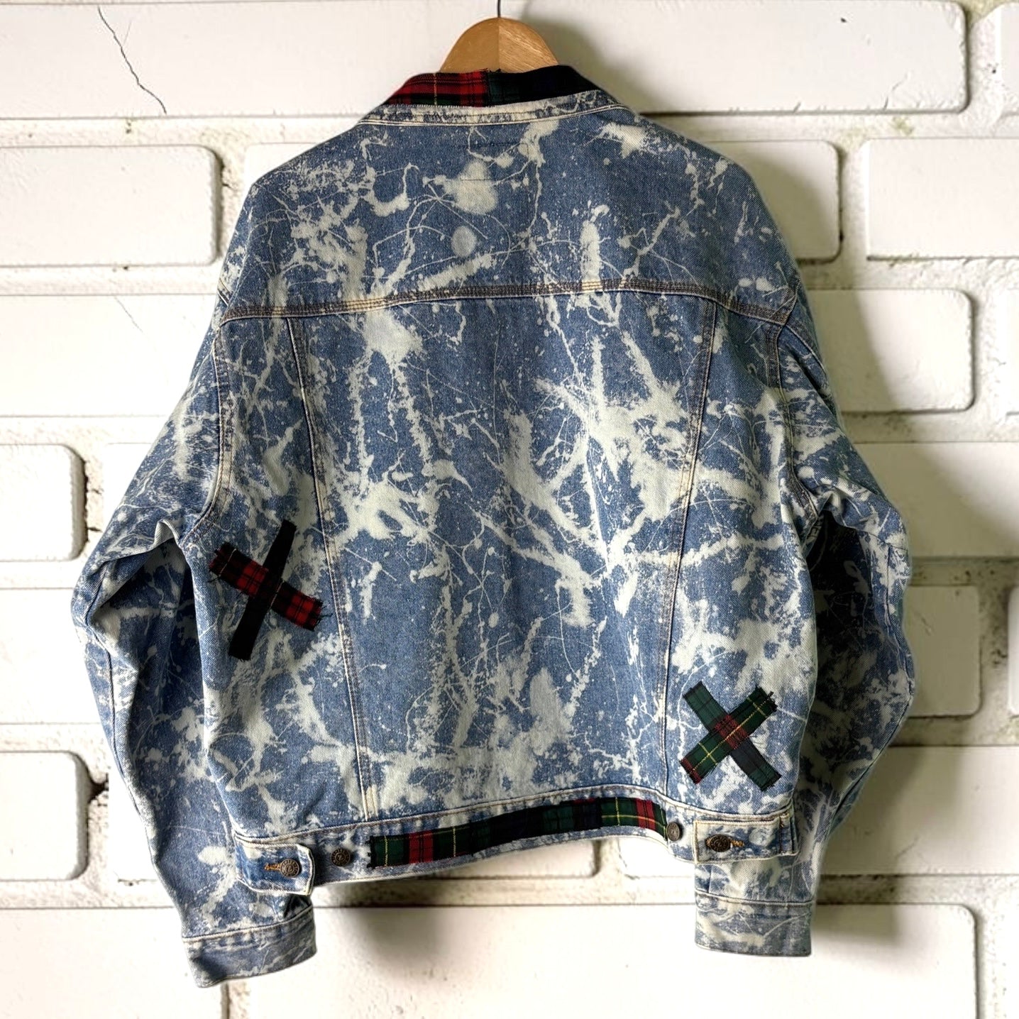 198X - Custom Patchwork Bleached Denim Jacket Punk Rock Jacket Alternative Tumblr Grunge