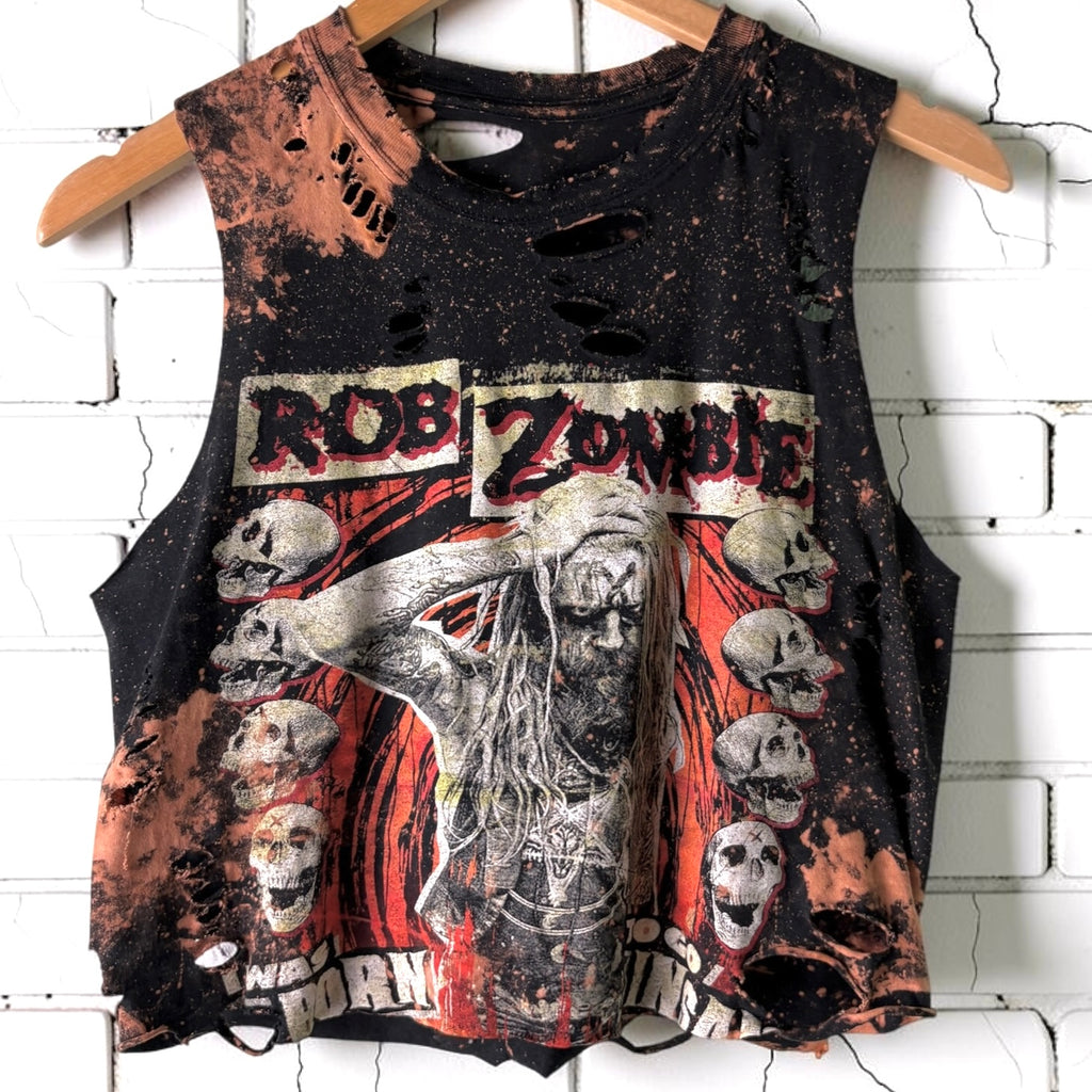 Rob Zombie - Bleached Distressed cropped sleeveless Band Tee