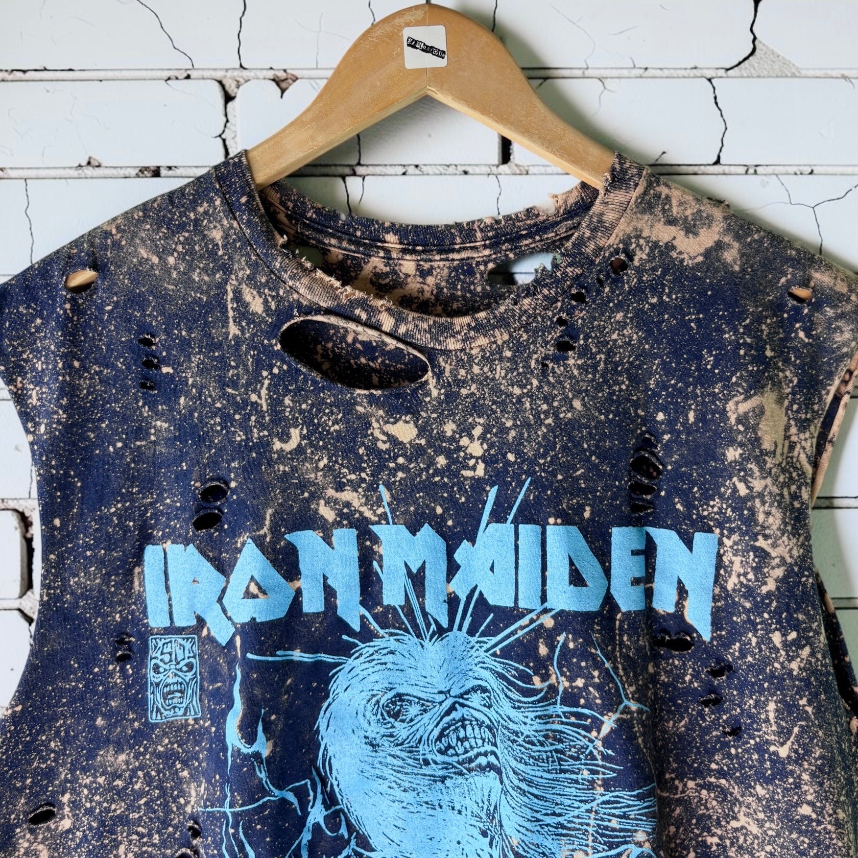 Custom Iron Maiden Cropped Band Tee | Hand Bleached Distressed T-shirt