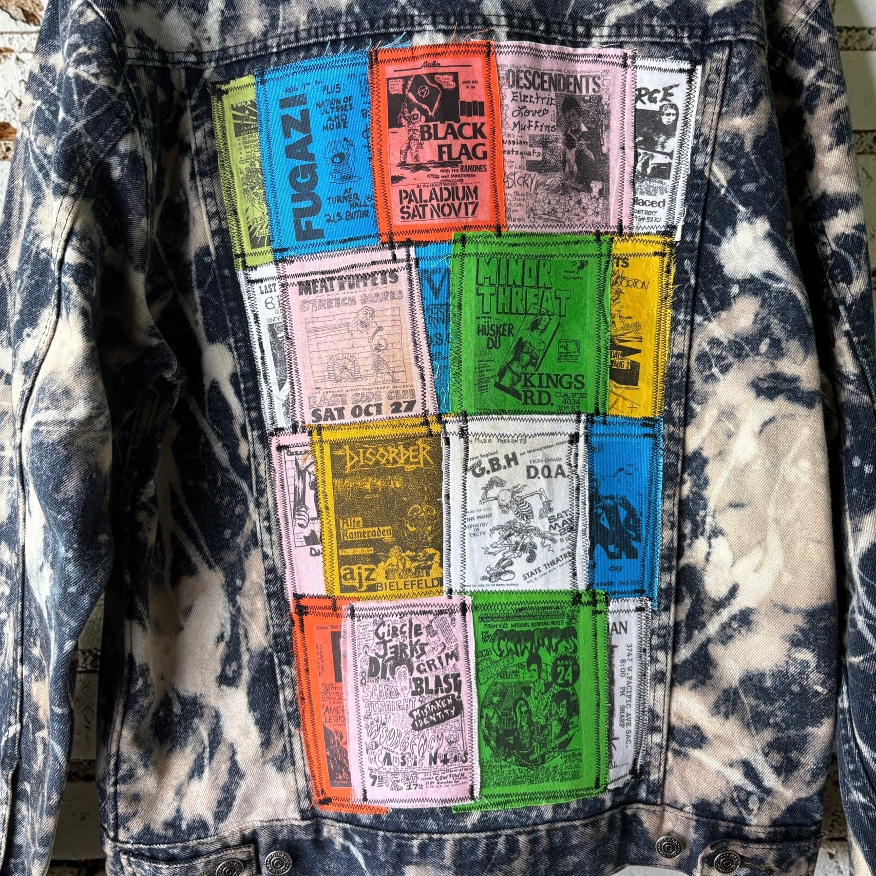 STITCH & DESTROY - Custom Punk Rock Patch Denim Jacket - Acid Wash Jean Jacket
