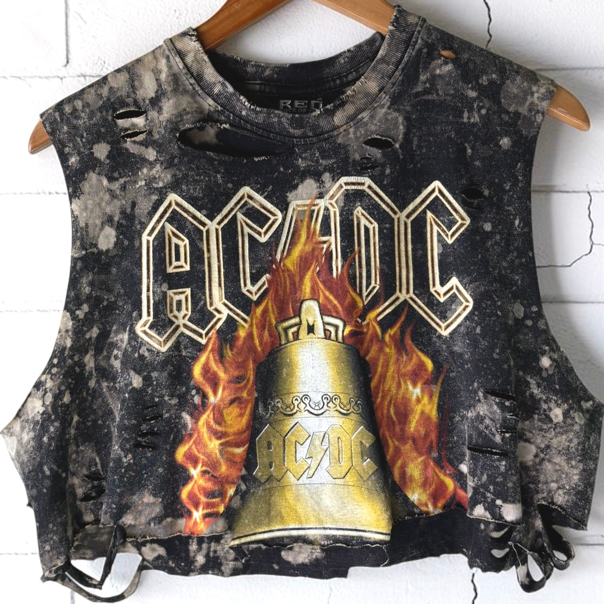 AC/DC - Hells Bells Bleached Distressed Cropped Tee