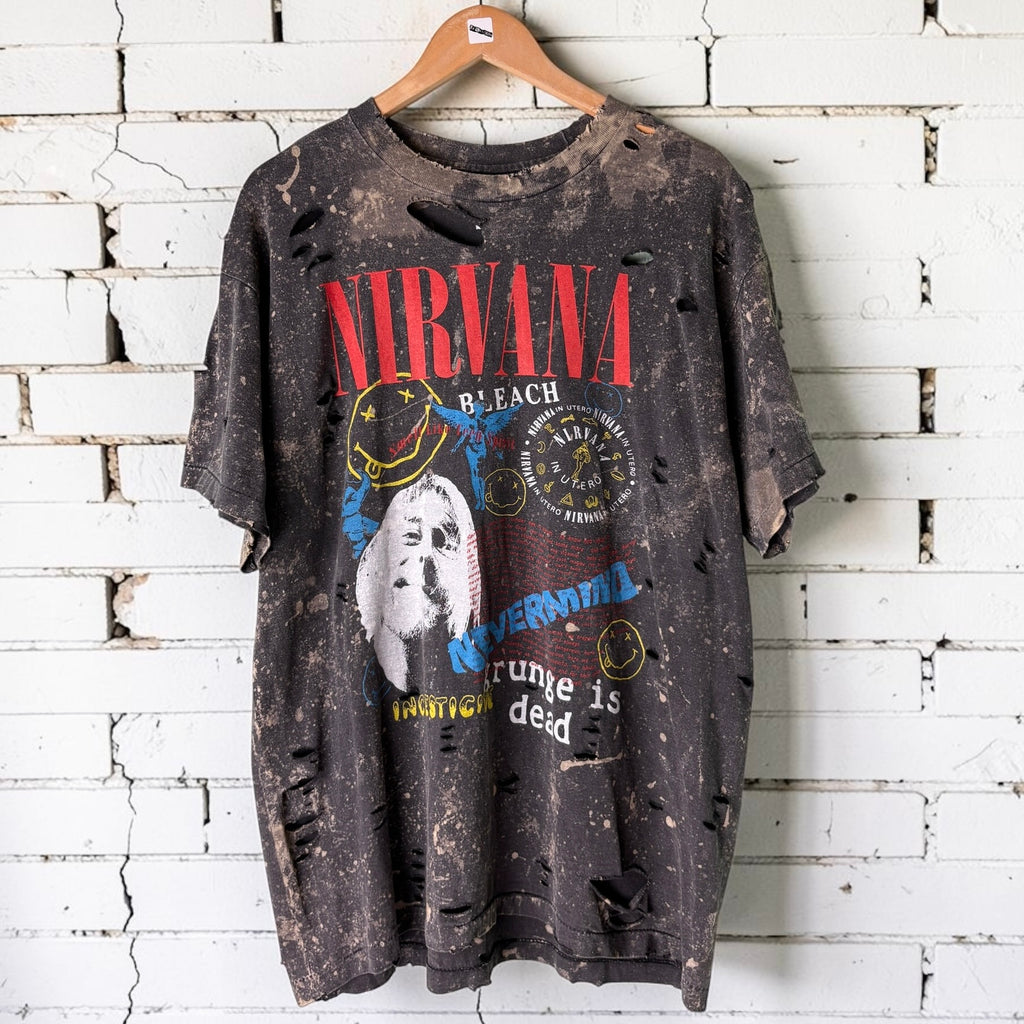 Kurt Cobain Nirvana Bleached Distressed Band Tee