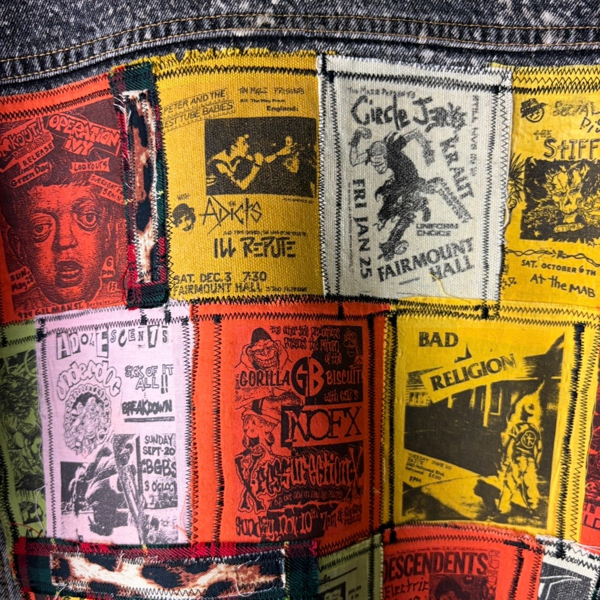 THREAD KENNEDYS - Custom Punk Rock Patch Denim Jacket - Acid Wash Jean Jacket