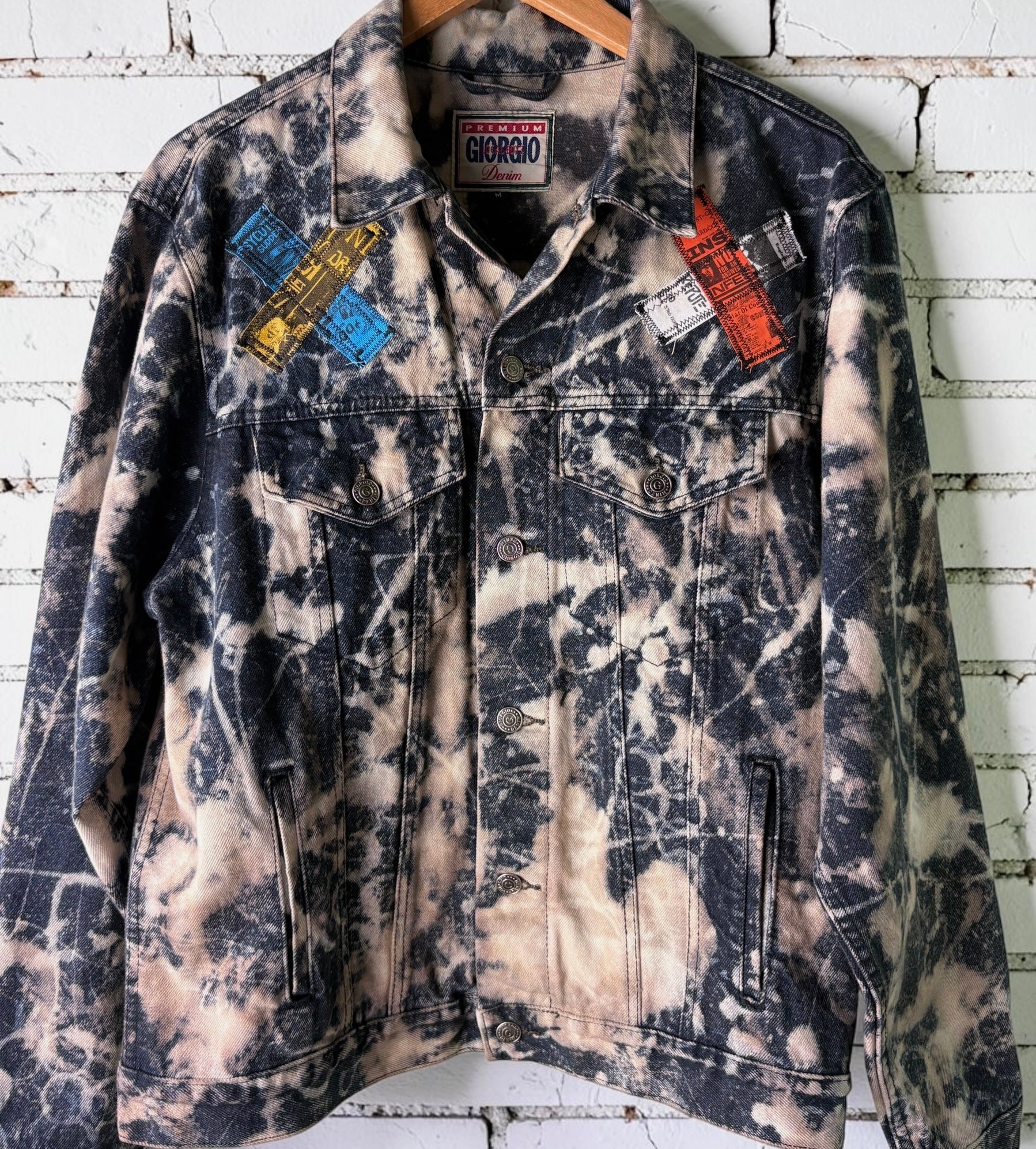 STITCH & DESTROY - Custom Punk Rock Patch Denim Jacket - Acid Wash Jean Jacket