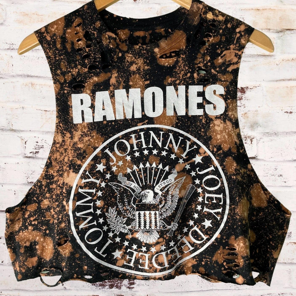 Ramones Classic Logo Bleached Shredded Band Tee