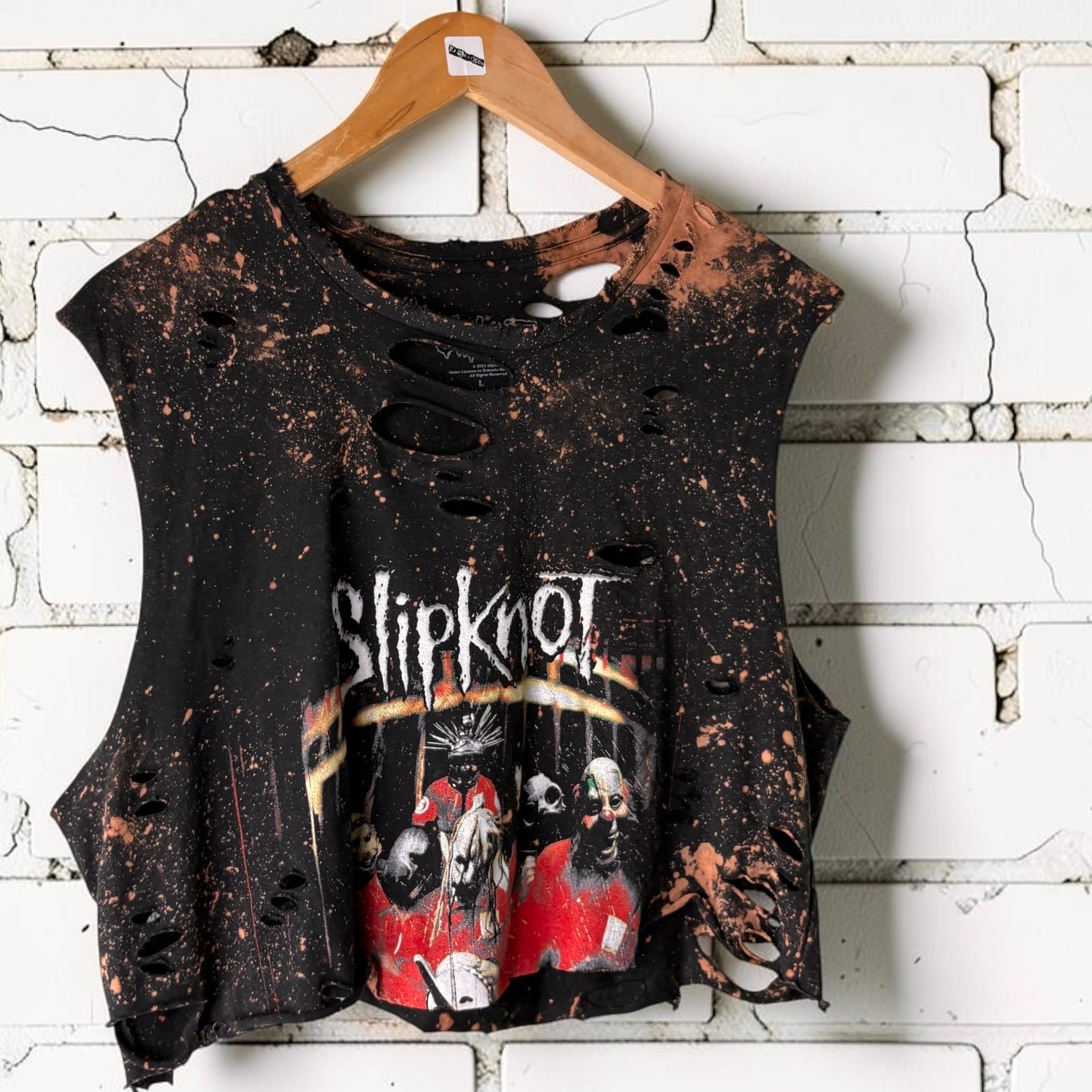 Slipknot Bleached Distressed cropped sleeveless Band Tee