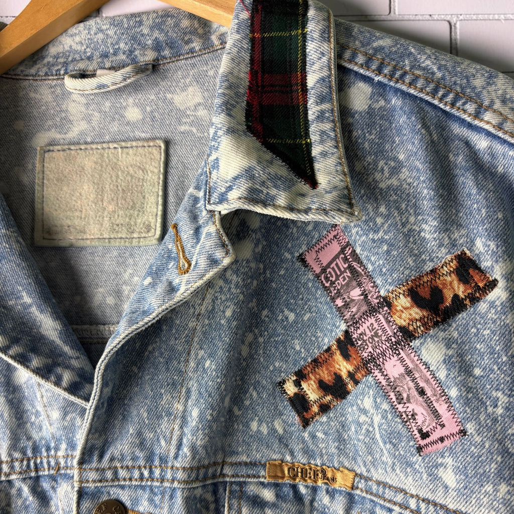 NOISE POLLUTION - Custom Patchwork Bleached Denim Jacket Punk Rock Jacket Alternative Tumblr Grunge