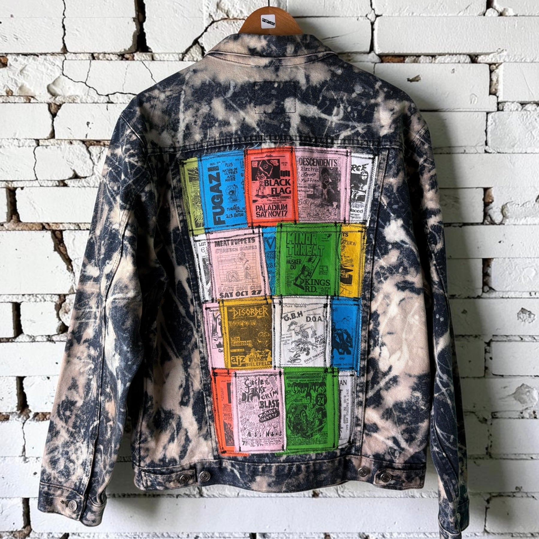 STITCH & DESTROY - Custom Punk Rock Patch Denim Jacket - Acid Wash Jean Jacket