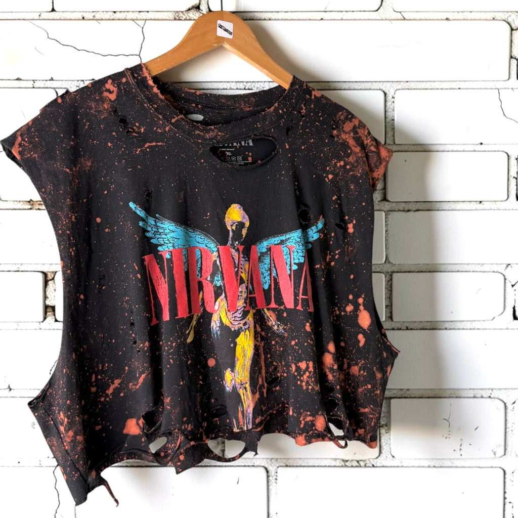 Nirvana - In Utero Bleach Cropped Distressed Tee