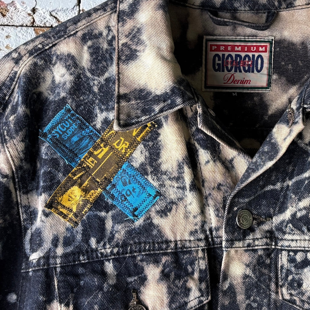 STITCH & DESTROY - Custom Punk Rock Patch Denim Jacket - Acid Wash Jean Jacket