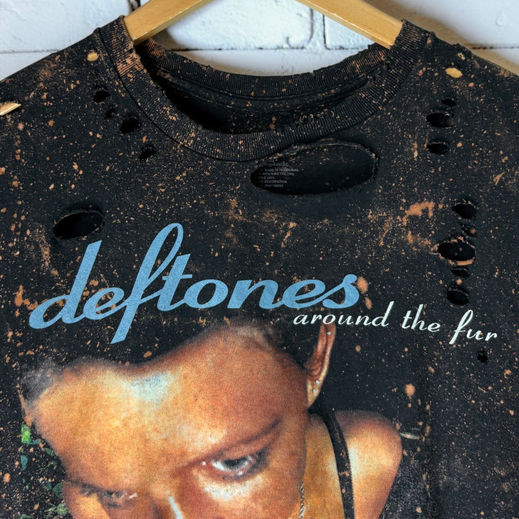 Deftones - Around The Fur Bleached Distressed cropped sleeveless Band Tee