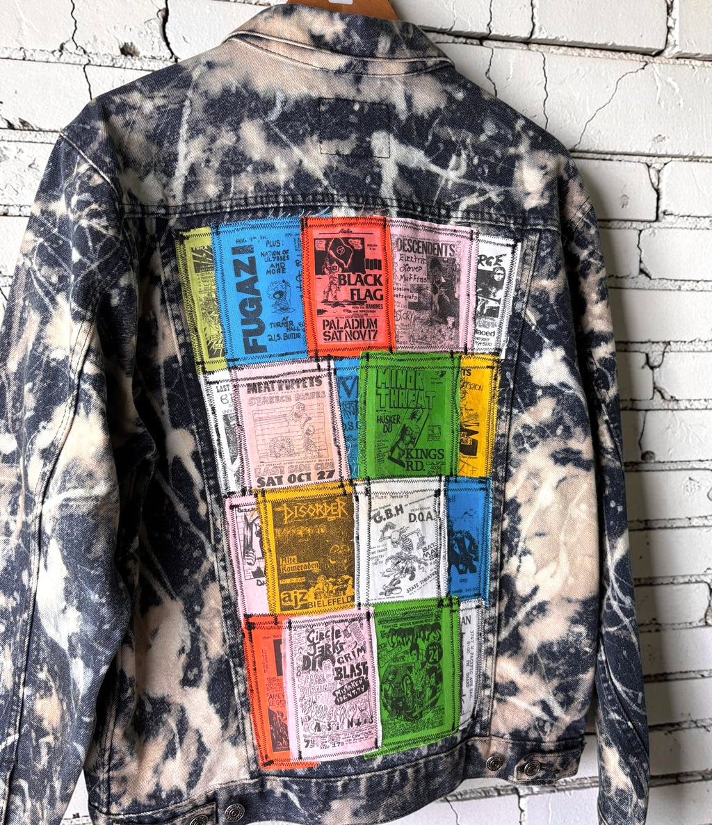 STITCH & DESTROY - Custom Punk Rock Patch Denim Jacket - Acid Wash Jean Jacket