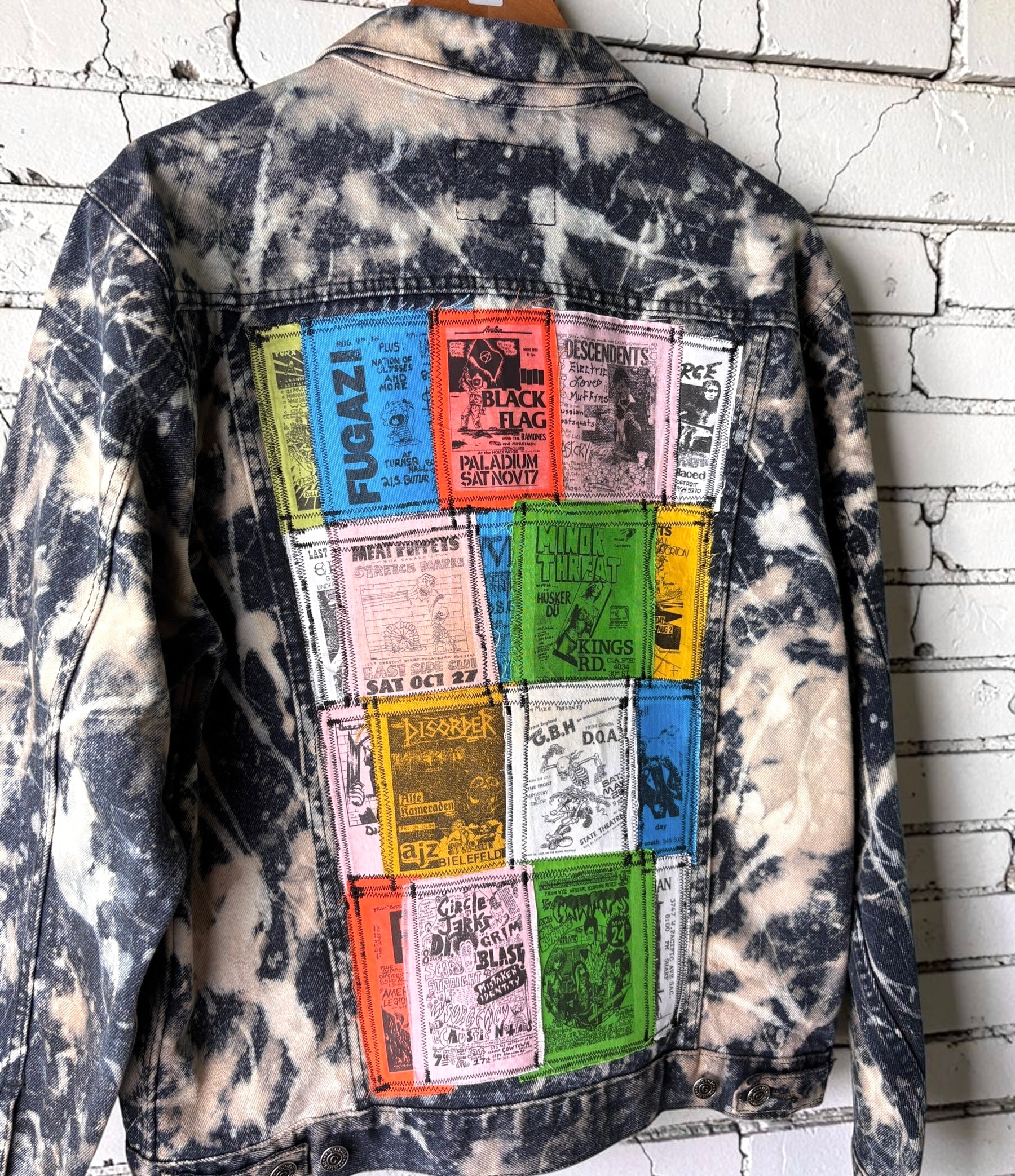 STITCH & DESTROY - Custom Punk Rock Patch Denim Jacket - Acid Wash Jean Jacket