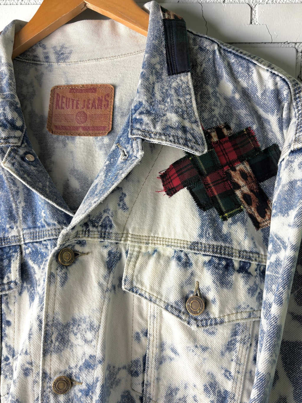TARTAN TERROR - Custom Patchwork Bleached Denim Jacket Punk Rock Jacket Alternative Tumblr Grunge