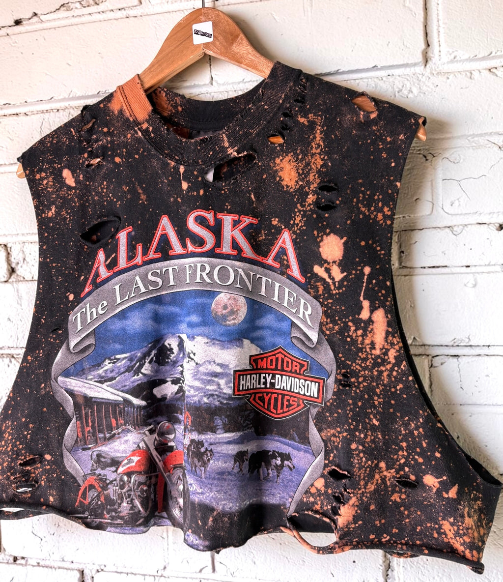 Harley Davidson Alaska Bleached Distressed Cropped T-shirt
