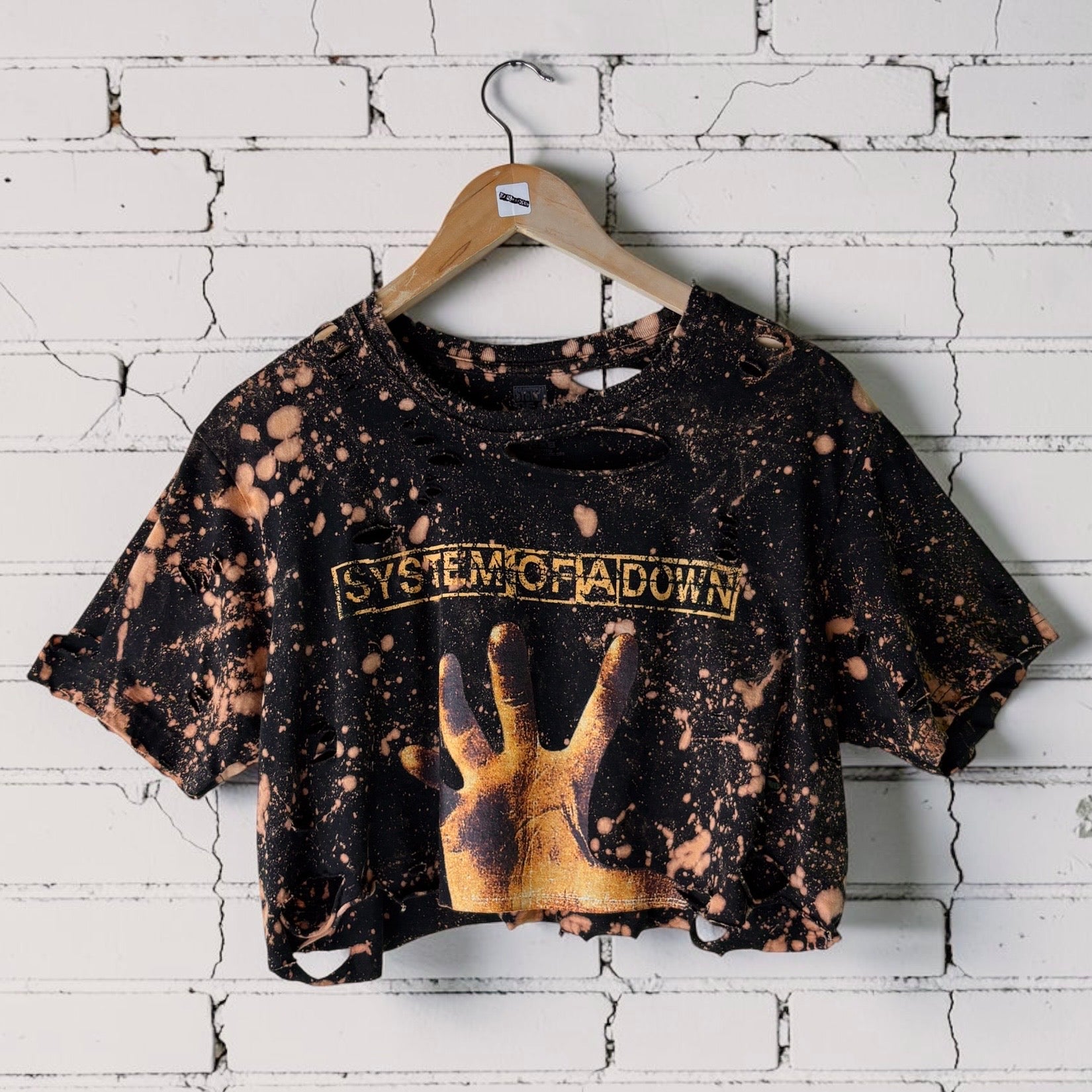 System Of A Down Bleached Distressed cropped Band Tee