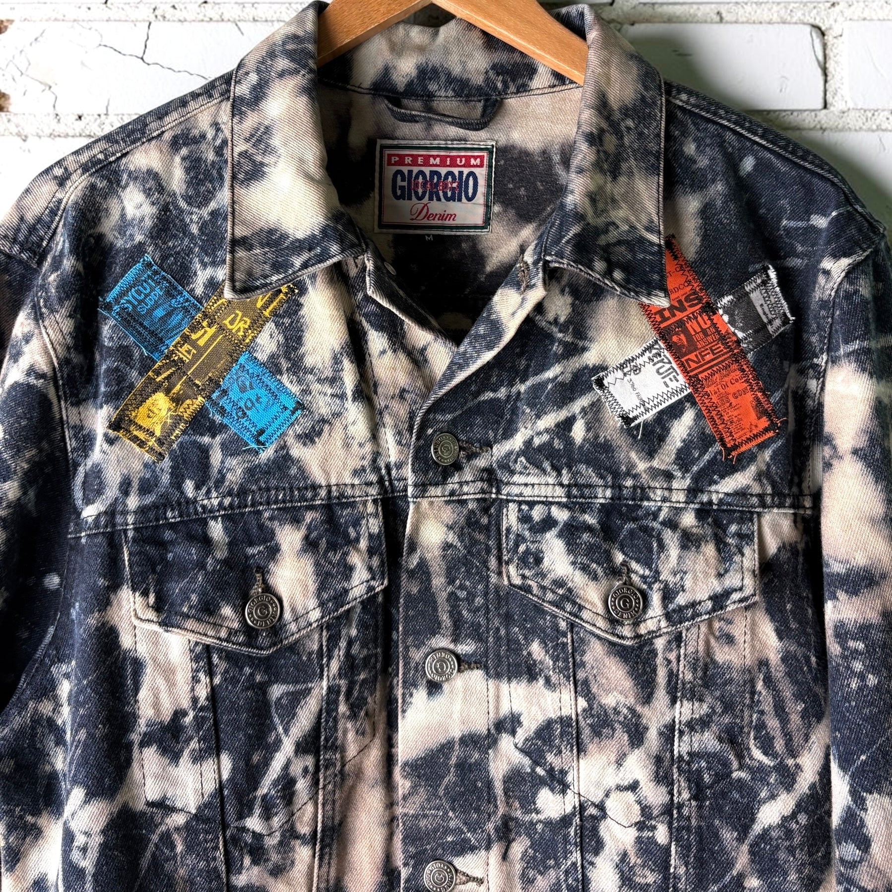 STITCH & DESTROY - Custom Punk Rock Patch Denim Jacket - Acid Wash Jean Jacket