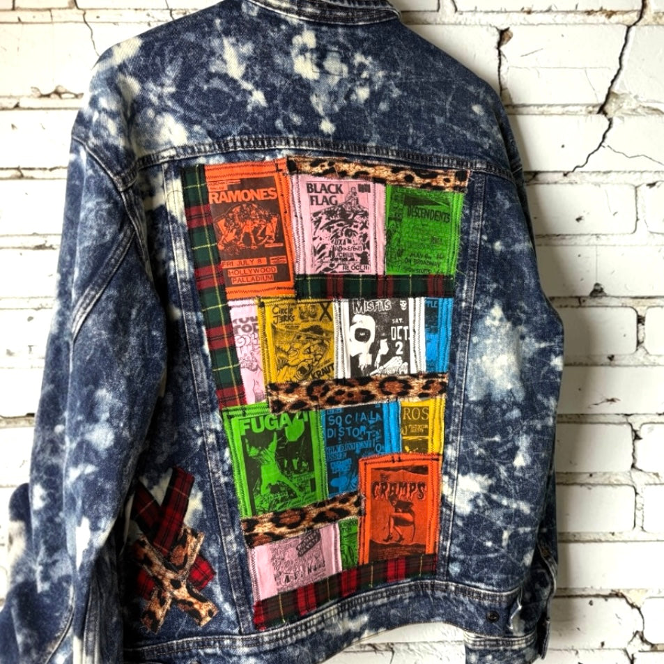SEDATED - Custom Punk Rock Patch Denim Jacket - Acid Wash Jean Jacket