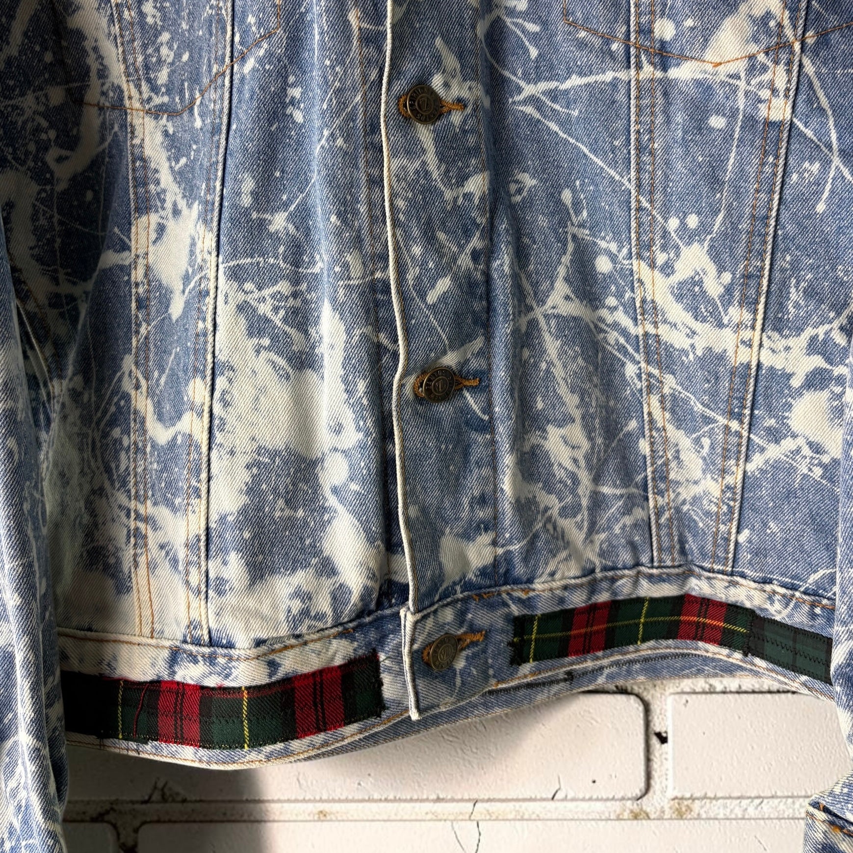 198X - Custom Patchwork Bleached Denim Jacket Punk Rock Jacket Alternative Tumblr Grunge
