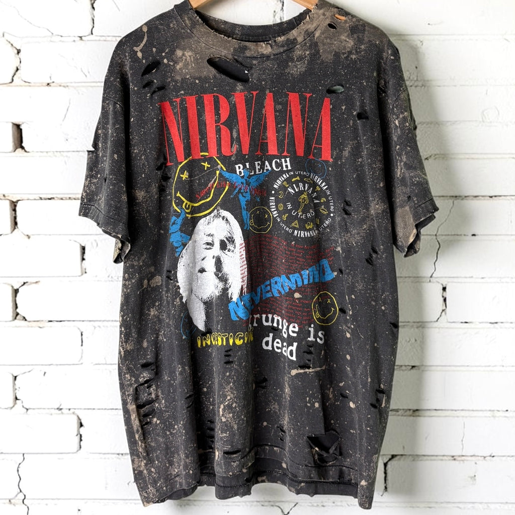 Kurt Cobain Nirvana Bleached Distressed Band Tee