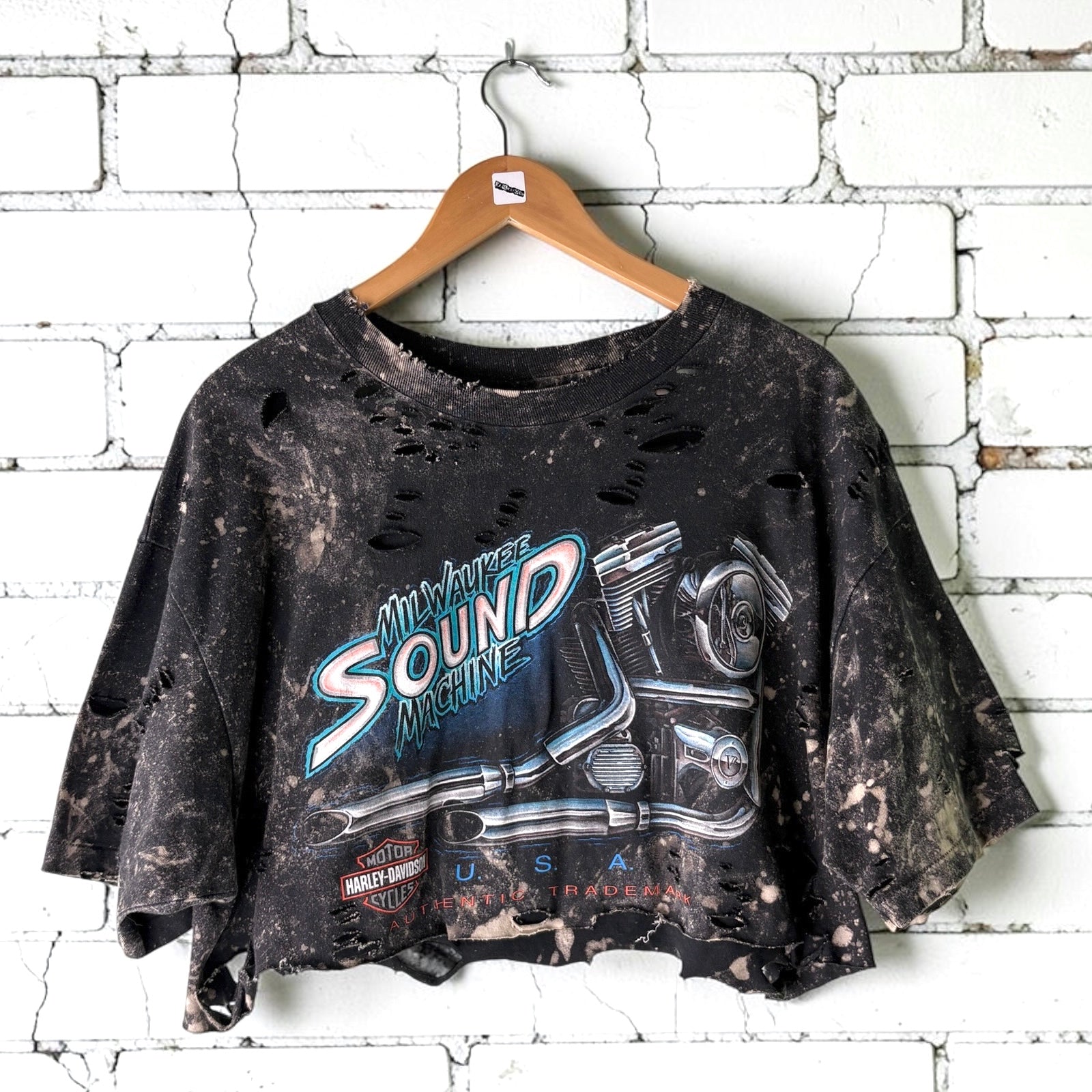 Harley Davidson Nashville Distressed Bleached Cropped Tee