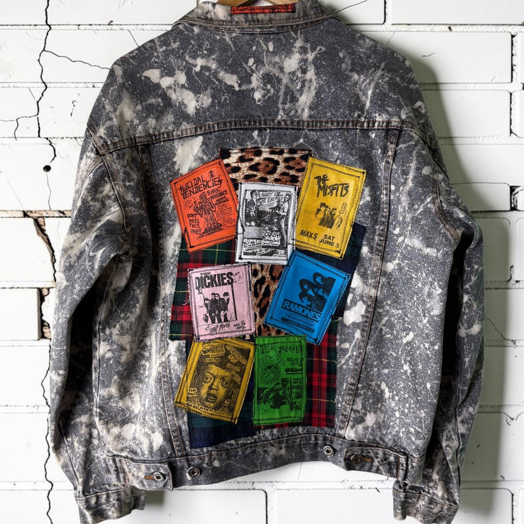 PATCHWORK RIOT - Custom Patchwork Bleached Denim Jacket Punk Rock Jacket Alternative Tumblr Grunge