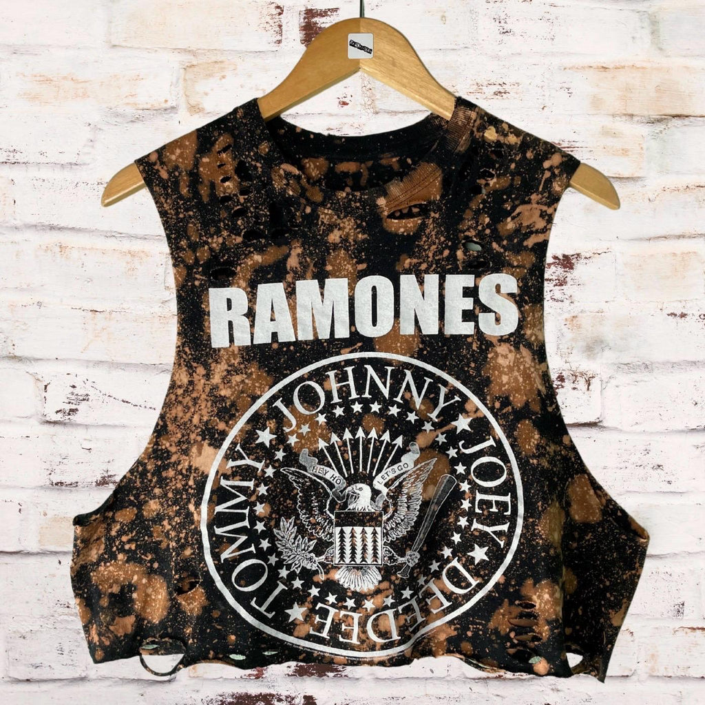 Ramones Classic Logo Bleached Shredded Band Tee
