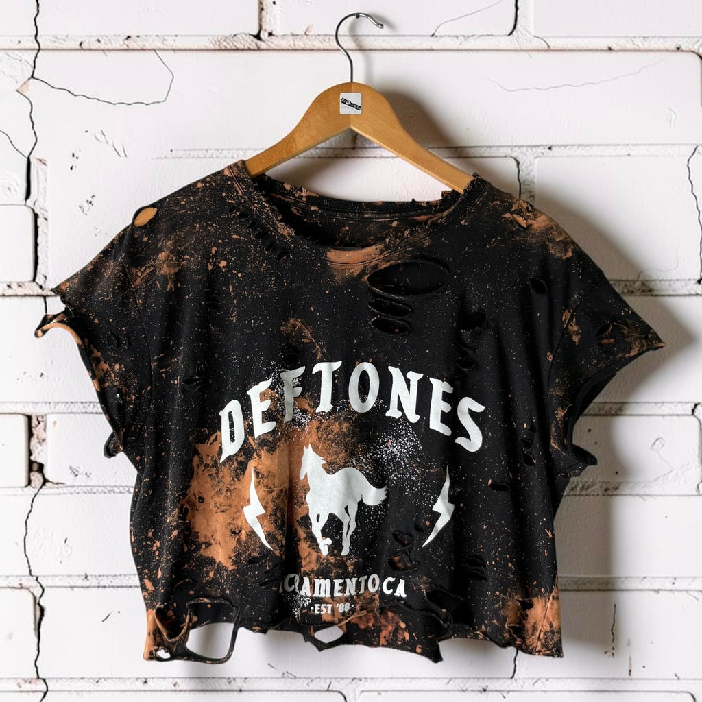Deftones - Bleached Distressed cropped Band Tee