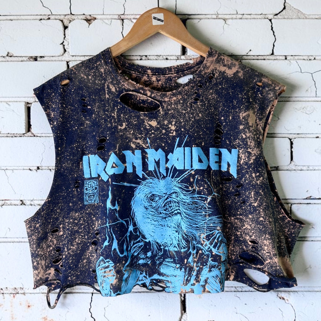 Custom Iron Maiden Cropped Band Tee | Hand Bleached Distressed T-shirt