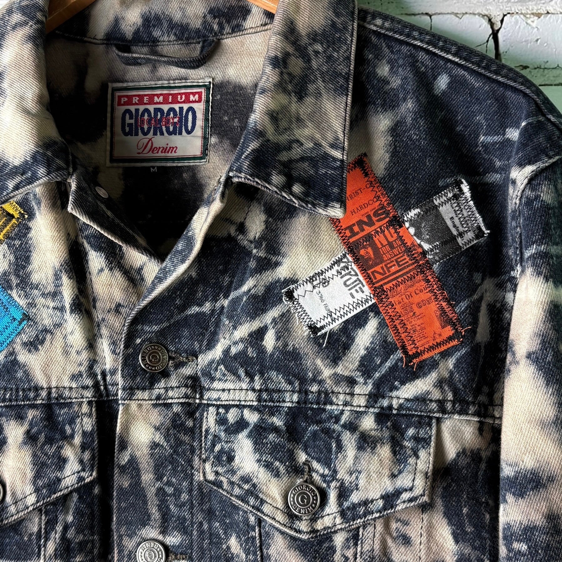 STITCH & DESTROY - Custom Punk Rock Patch Denim Jacket - Acid Wash Jean Jacket
