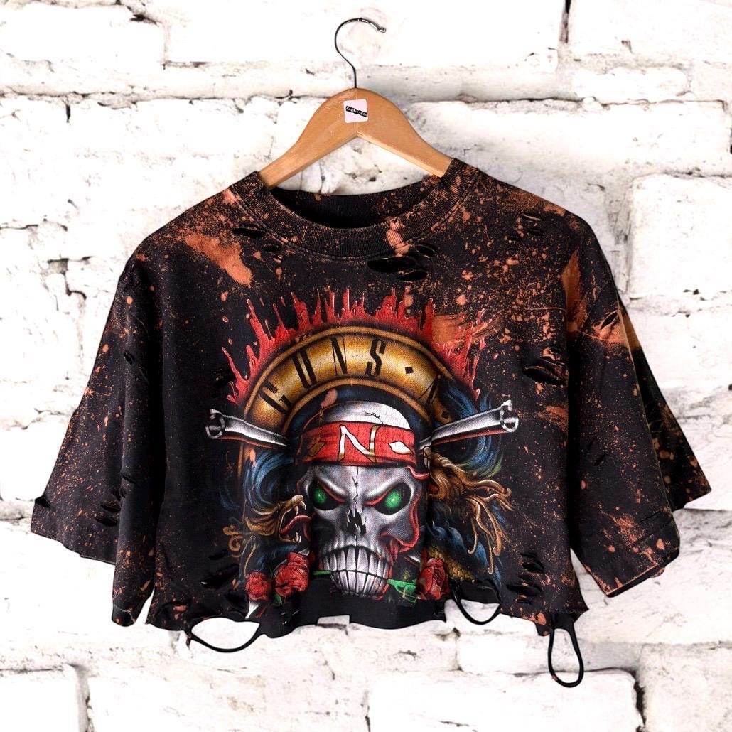 Guns n roses cropped bleached shredded band Shirt