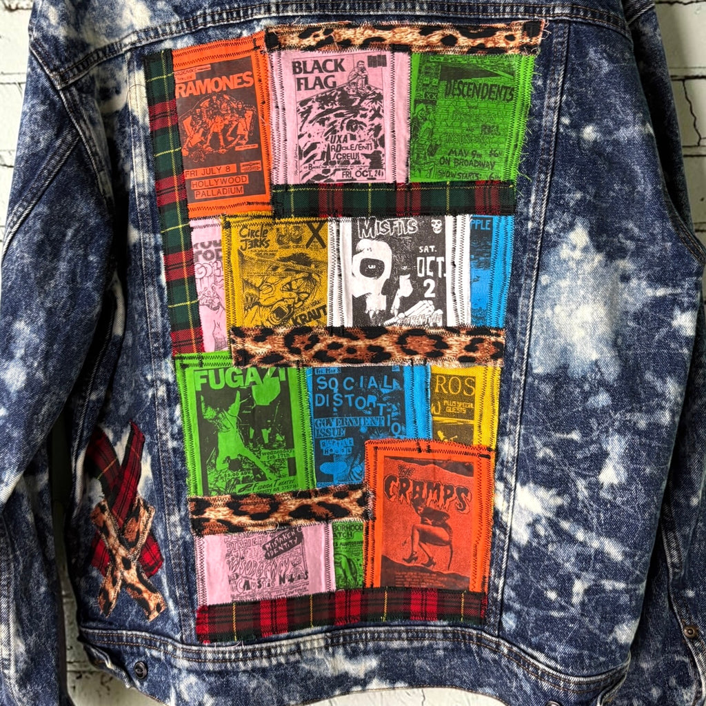 SEDATED - Custom Punk Rock Patch Denim Jacket - Acid Wash Jean Jacket